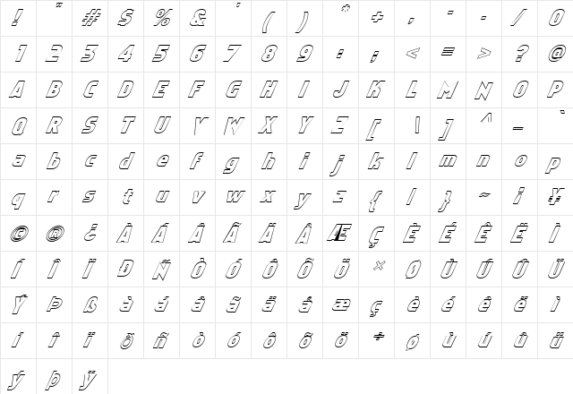 FZ BASIC 5 HOLLOW ITALIC Normal  glyph index