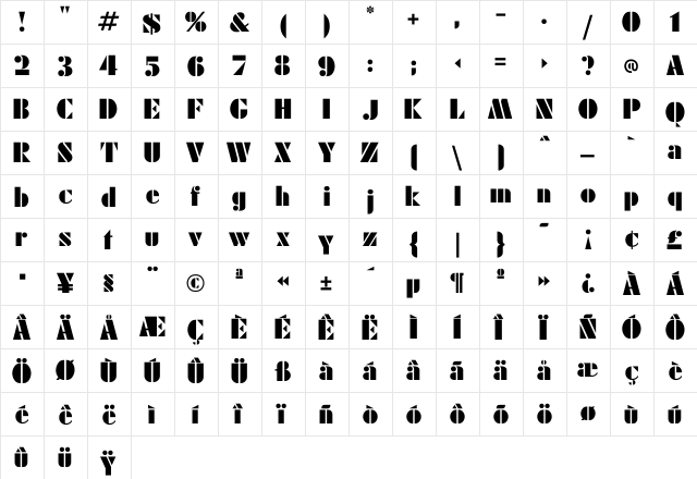 Einmal Regular  glyph index