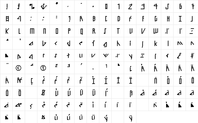 Alien Tongue Italic  glyph index