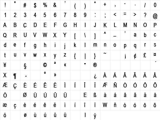 Communication29 Bold  glyph index