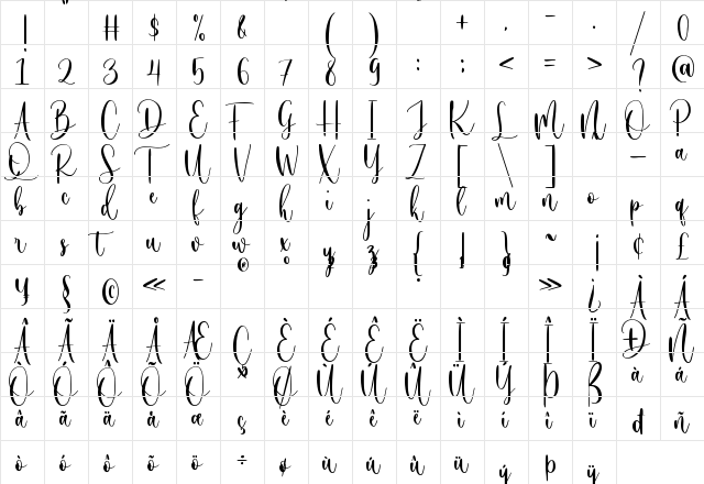 Winterhome Regular  glyph index