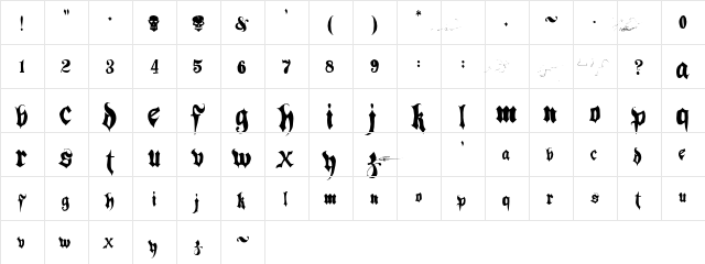 Hacjiuza Regular  glyph index