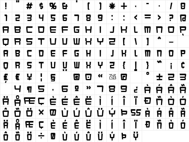 Karnivore Kluster Regular  glyph index