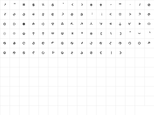 DemonicHyperNovaFont Regular  glyph index