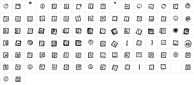 Bloktype Regular  glyph index