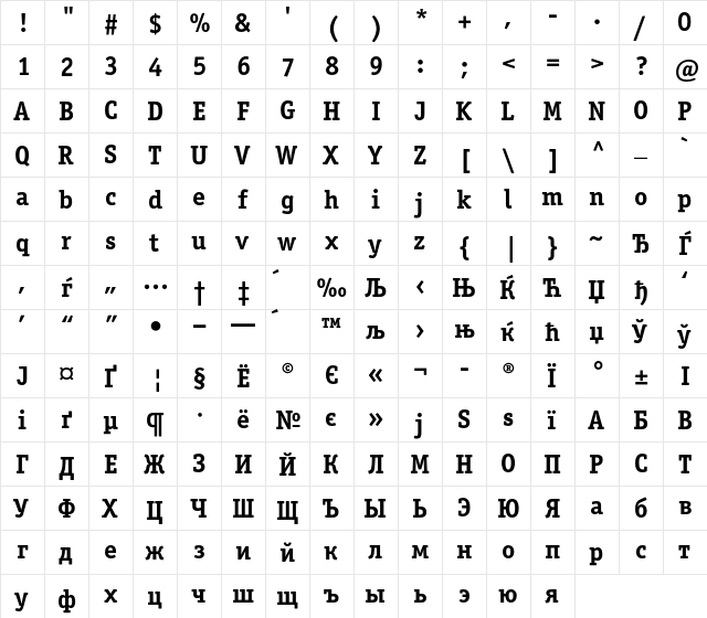 OfficinaSerifC Regular  glyph index