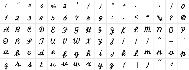 Cafe1 Regular  glyph index