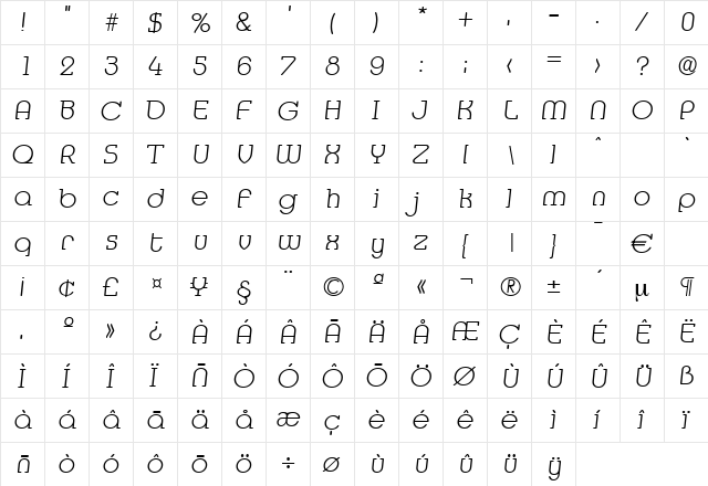 Media-XlightIta Regular  glyph index
