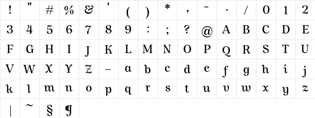 Allust DEMO Regular  glyph index