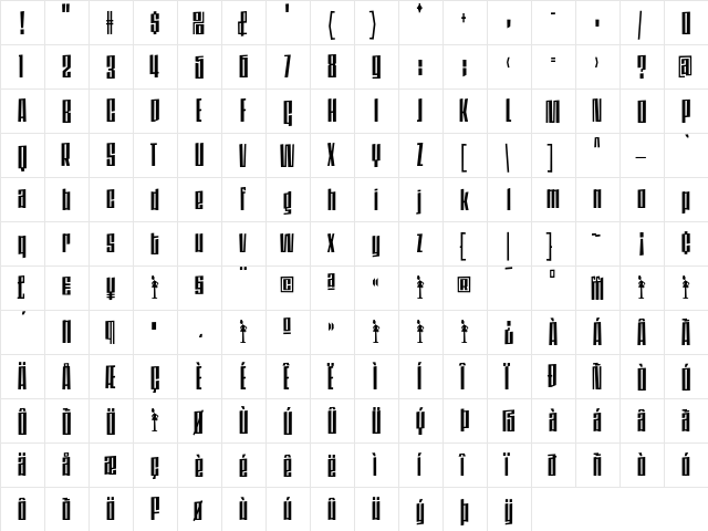DaleysGothic Regular  glyph index