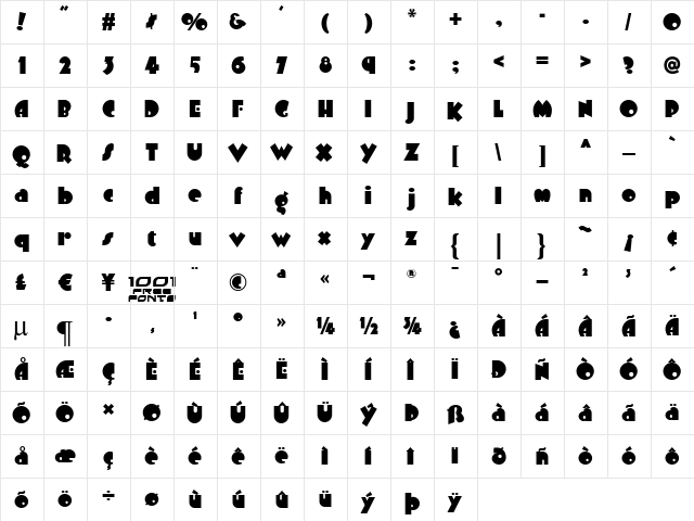 Arbuckle Remix NF Regular  glyph index