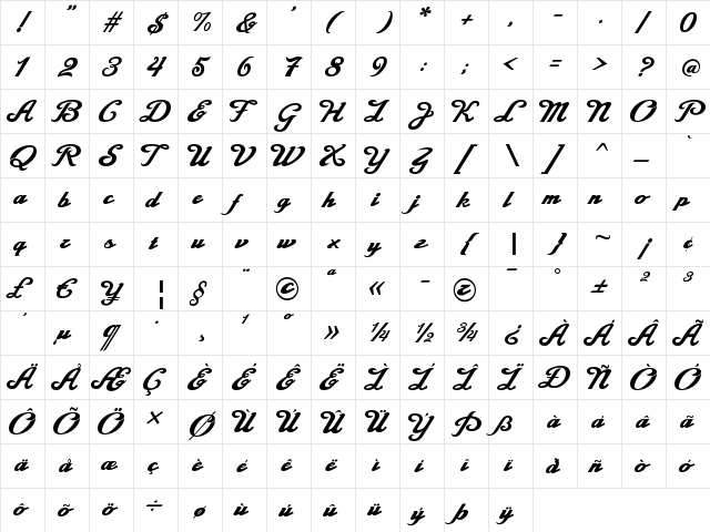La Macchina Regular  glyph index