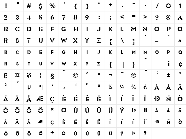 Templett Normal  glyph index