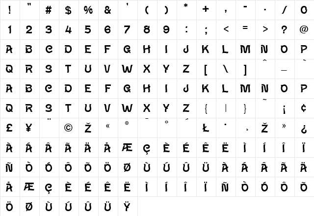 Wave Regular  glyph index