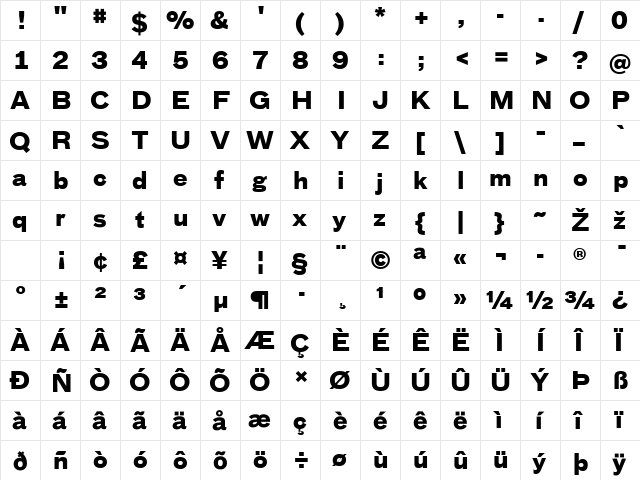 BauTF-Bold Regular  glyph index