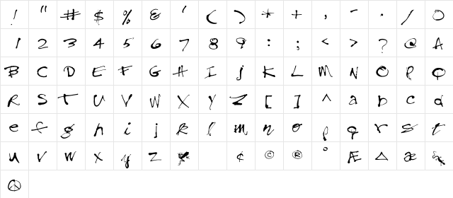 Treefrog Regular  glyph index