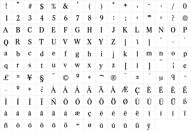 Casad-Medium Regular  glyph index