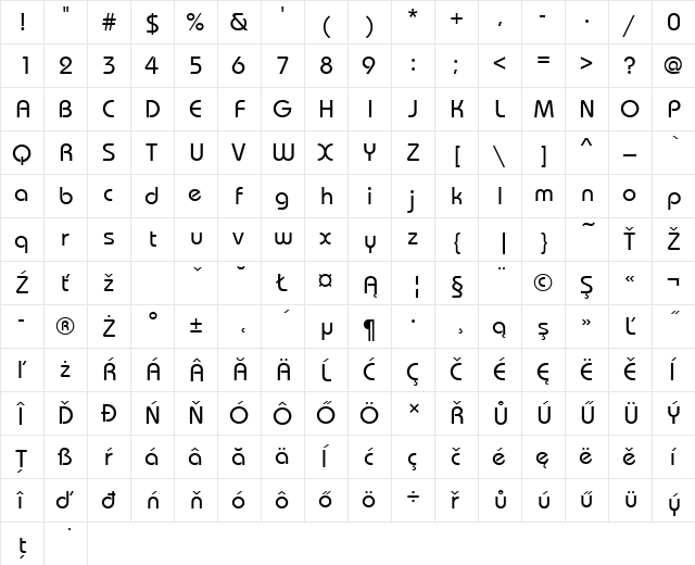 BauhausItcTEEMed Regular  glyph index