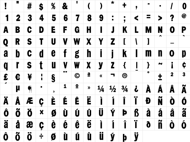 FranklySpokenTwo Regular  glyph index