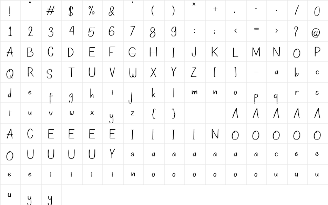 Piko Regular  glyph index