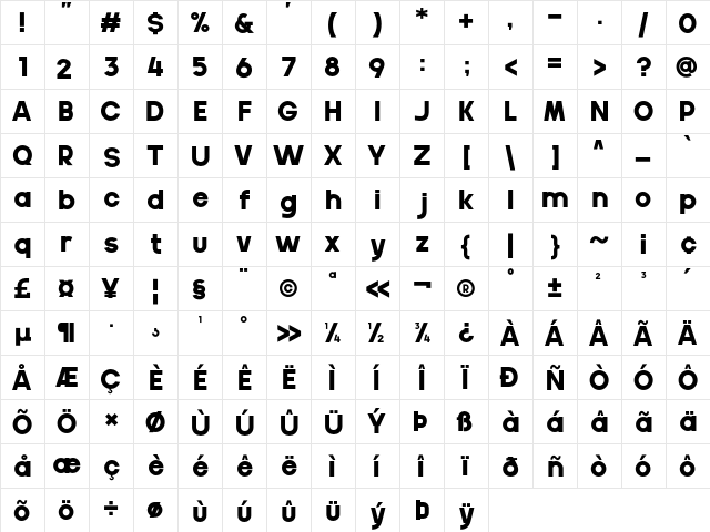 Gila Regular  glyph index