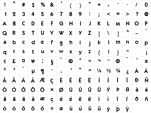 PerformaBookSSK SemiBold  glyph index
