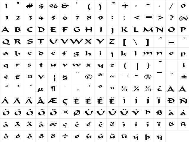 Flat Brush Extended Normal  glyph index