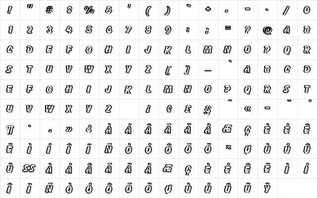 BalloonDroShaDRe1 Regular  glyph index
