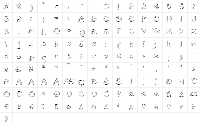 Sayonara Beveled Regular  glyph index