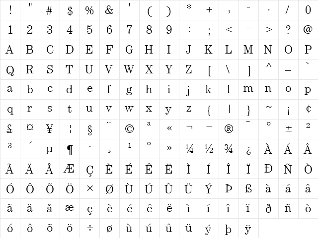 ITCCentury-Light Light  glyph index