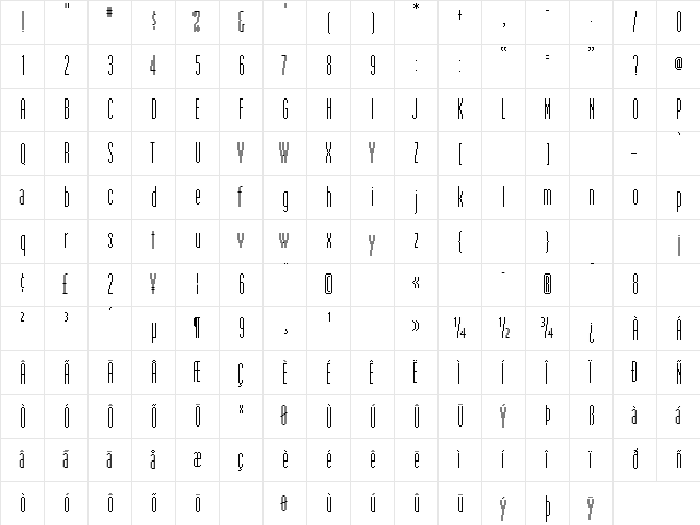EmperorNineTeen Regular  glyph index
