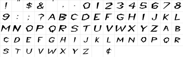 PrehistoricExtended Italic  glyph index