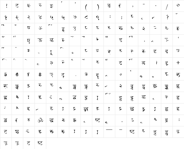 AkrutiDevCharu Normal  glyph index