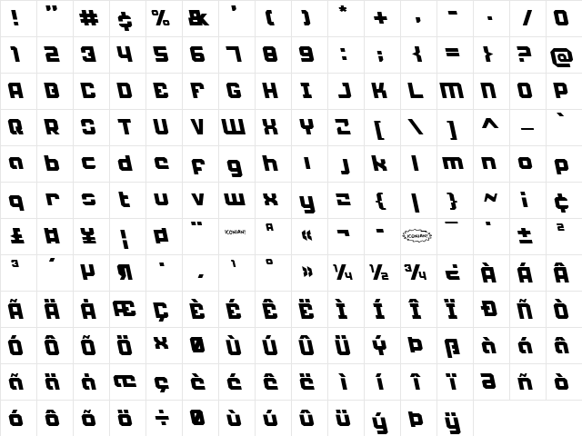 Weaponeer Leftalic Italic  glyph index