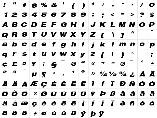 ContextRepriseBlackExpSSK BoldItalic  glyph index