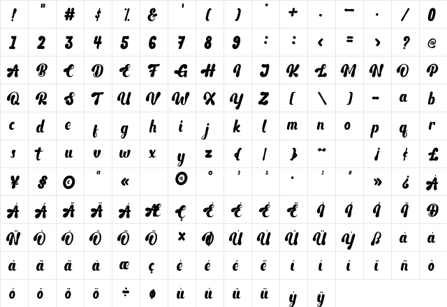 Deqboza Regular  glyph index
