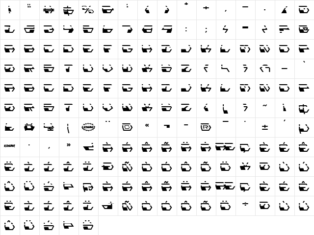Deranian Laser Regular  glyph index