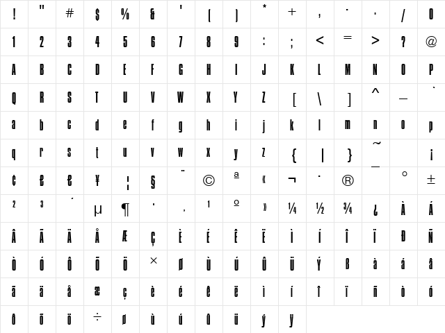Compressed-Light Regular  glyph index