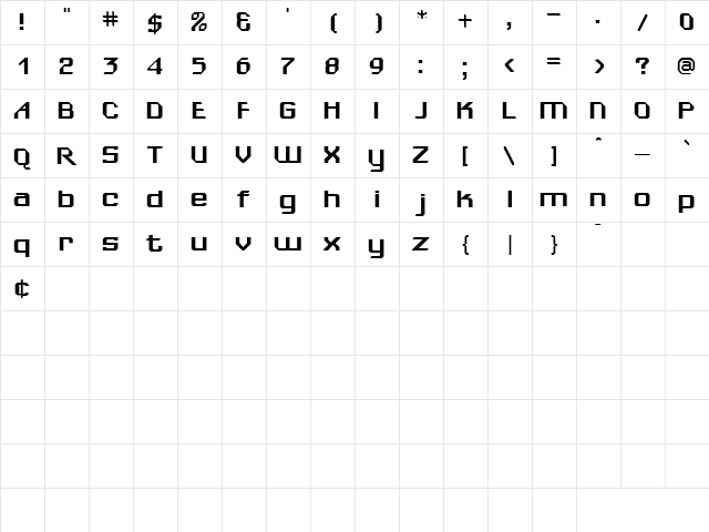 Manhattan 1 Regular  glyph index