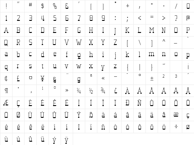 Kwodsity Regular  glyph index