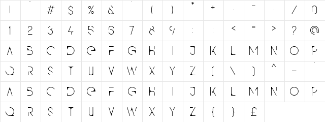 QG Regular  glyph index
