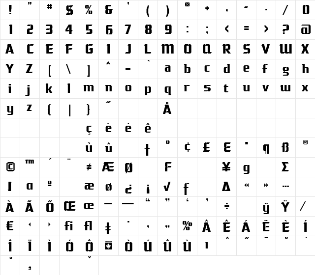 Gamer Regular  glyph index