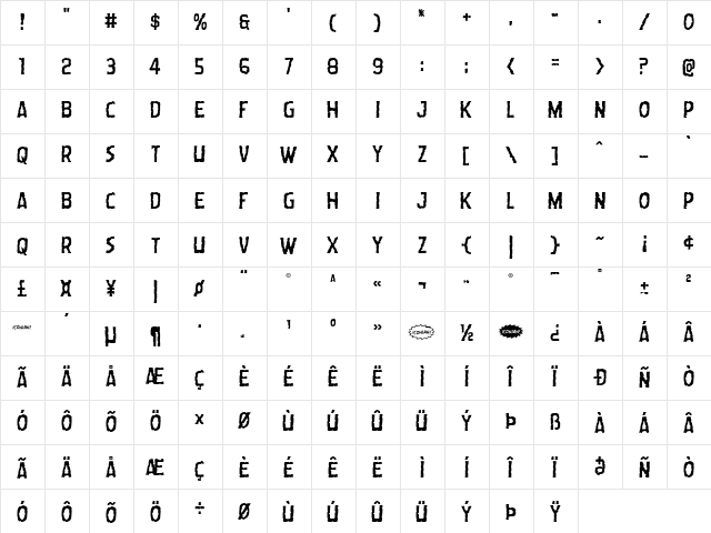Worm Cuisine Staggered Regular  glyph index