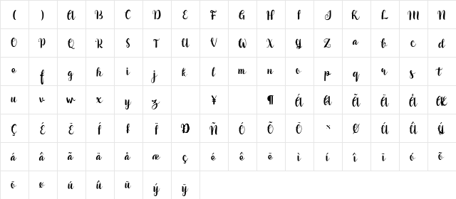 Jelantik Script Demo Regular  glyph index