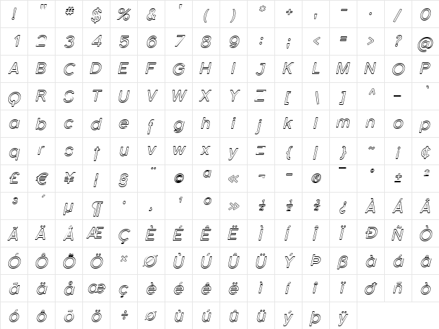 Florencesans Outline Italic  glyph index