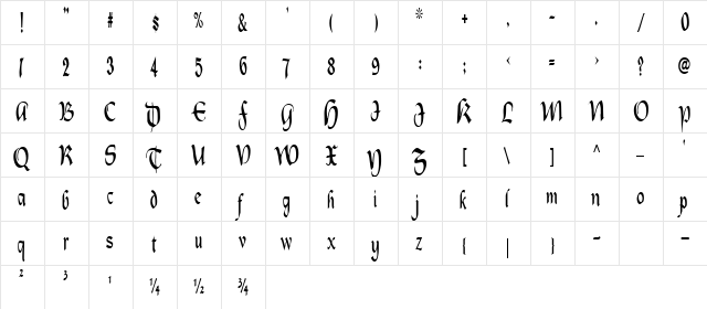 OldCountryCondensed Regular  glyph index