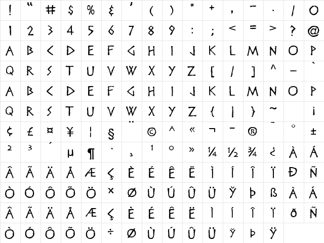 Disney Heroic Regular  glyph index