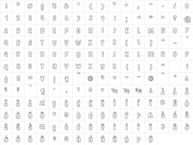 Myfrida Hollow Regular  glyph index