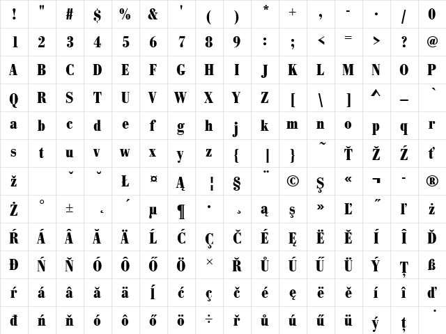 BodoniAntTEECon Bold  glyph index