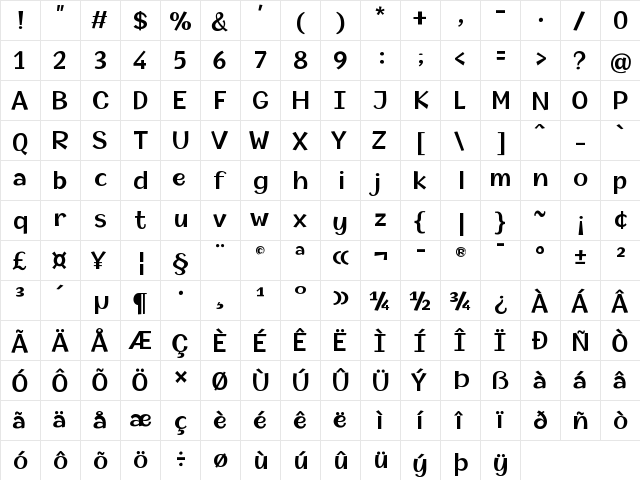 Champigna SemiBold  glyph index